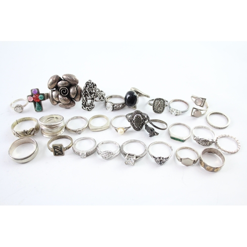 263 - Assortment of Sterling Silver Rings inc. Gemstone, Floral, Woven 112g