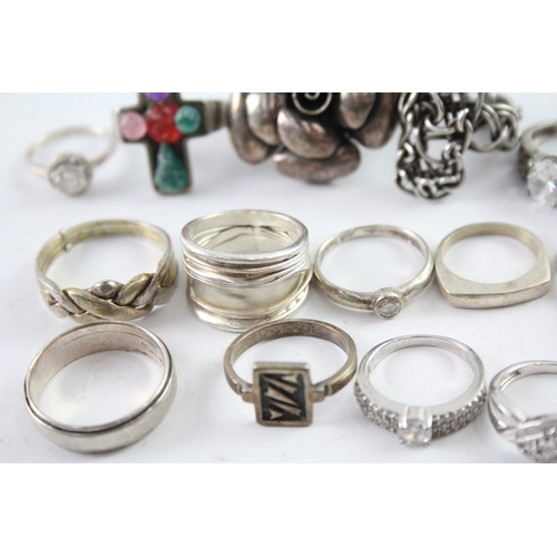 263 - Assortment of Sterling Silver Rings inc. Gemstone, Floral, Woven 112g