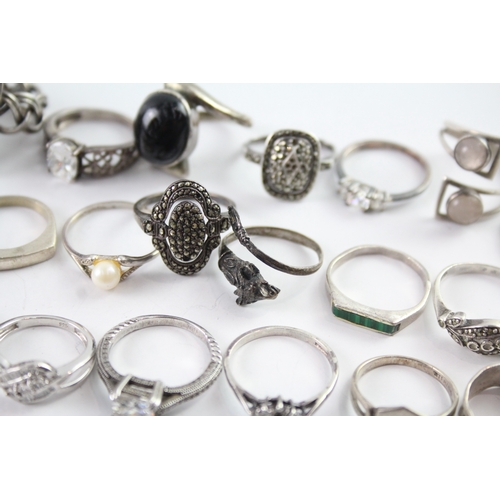 263 - Assortment of Sterling Silver Rings inc. Gemstone, Floral, Woven 112g