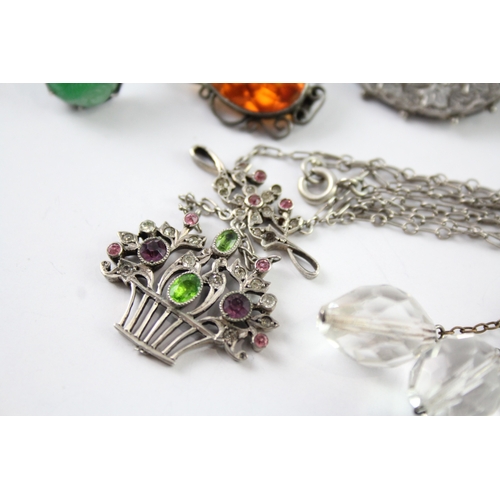 267 - Collection of Silver Antique Jewellery inc. Jade, Mizpah, Art Nouveau x 6 26g