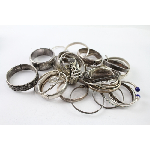 291 - Assortment of Sterling Silver Bangles inc. Gemstone, Vintage, Etched 515g