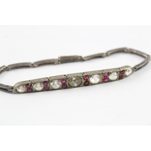 305 - Antique Sterling Silver Paste & Ruby Bracelet 11g