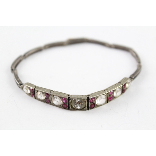 305 - Antique Sterling Silver Paste & Ruby Bracelet 11g