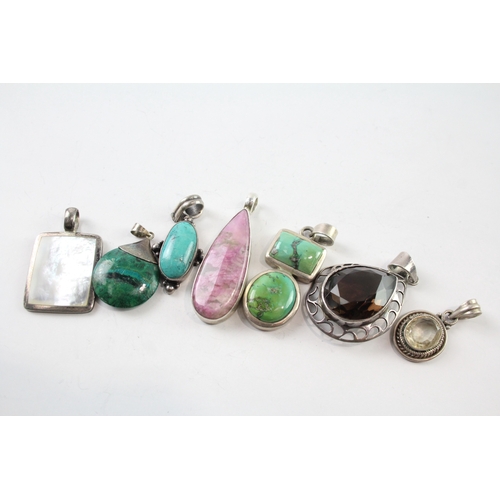 308 - Collection of Sterling Silver Gemstone Pendants inc. Turquoise, Eilat x 7 62g