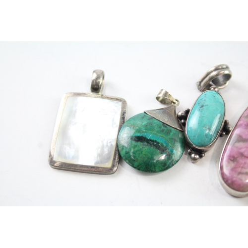 308 - Collection of Sterling Silver Gemstone Pendants inc. Turquoise, Eilat x 7 62g