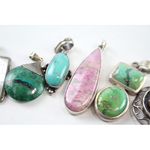 308 - Collection of Sterling Silver Gemstone Pendants inc. Turquoise, Eilat x 7 62g