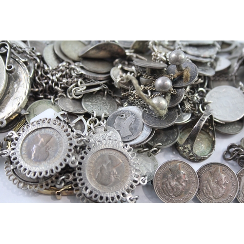 314 - Assortment of Sterling Silver Coin Jewellery inc. Enamel, Antique, Mounted 506g