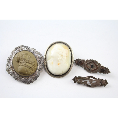 315 - Collection of Silver Antique Brooches inc. Shell Cameo, Lava Stone x 4 29g