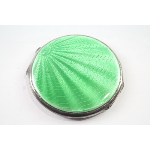 319 - ART DECO 1936 Birmingham Sterling Silver Green Guilloche Enamel Compact (82g)