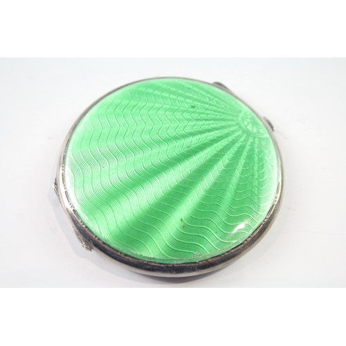 319 - ART DECO 1936 Birmingham Sterling Silver Green Guilloche Enamel Compact (82g)