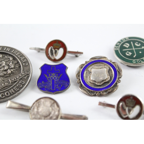 323 - 7 x Vintage Hallmarked .925 Sterling Silver Pin & Lapel Badges Inc Enamel (67g)