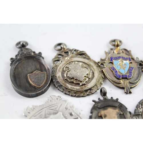 333 - 8 x Antique / Vintage .925 Sterling Silver Fobs / Medallions Inc Enamel (75g)