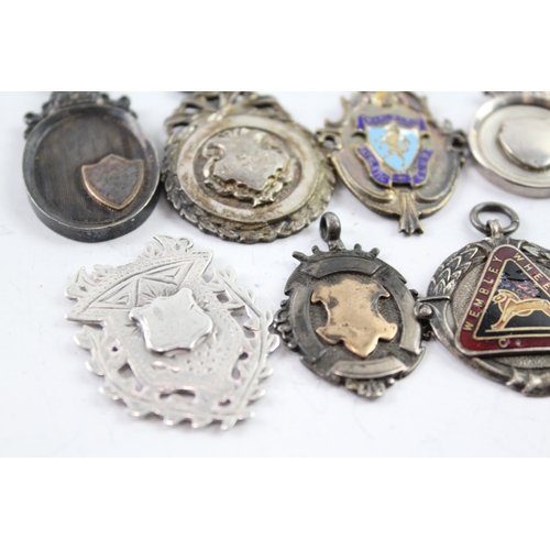 333 - 8 x Antique / Vintage .925 Sterling Silver Fobs / Medallions Inc Enamel (75g)