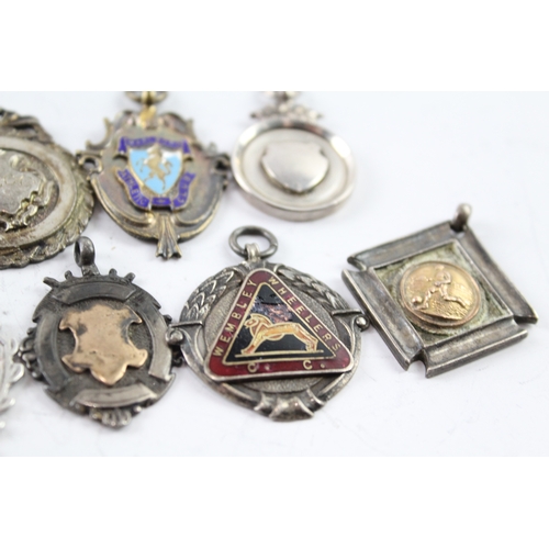 333 - 8 x Antique / Vintage .925 Sterling Silver Fobs / Medallions Inc Enamel (75g)