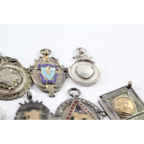 333 - 8 x Antique / Vintage .925 Sterling Silver Fobs / Medallions Inc Enamel (75g)