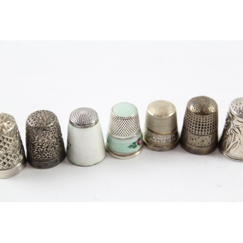 341 - 12 x Antique / Vintage .925 Sterling Silver Haberdashery Thimbles Inc Enamel 65g