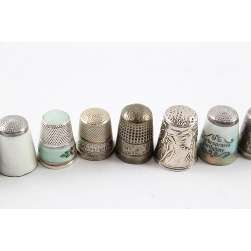 341 - 12 x Antique / Vintage .925 Sterling Silver Haberdashery Thimbles Inc Enamel 65g