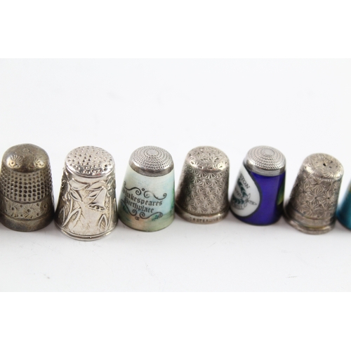 341 - 12 x Antique / Vintage .925 Sterling Silver Haberdashery Thimbles Inc Enamel 65g