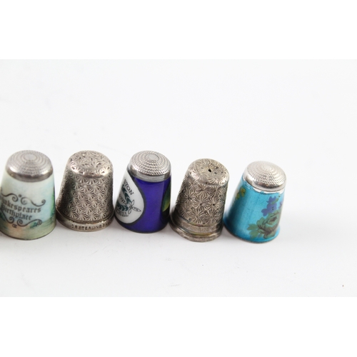 341 - 12 x Antique / Vintage .925 Sterling Silver Haberdashery Thimbles Inc Enamel 65g