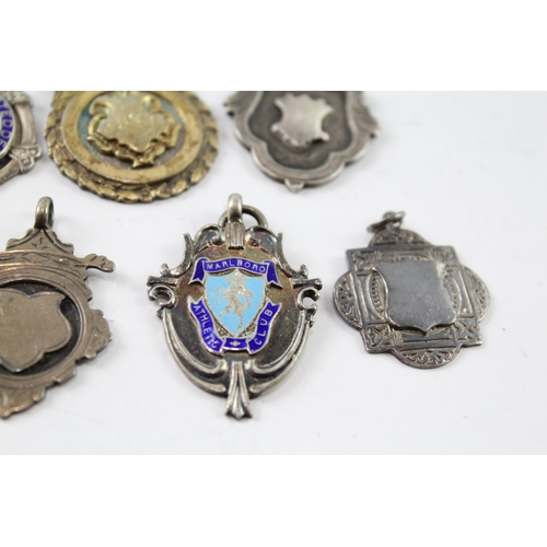 346 - 8 x Antique / Vintage .925 Sterling Silver Fobs / Medallions Inc Enamel (74g)