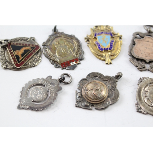 349 - 8 x Antique / Vintage .925 Sterling Silver Fobs / Medallions Inc Enamel (64g)