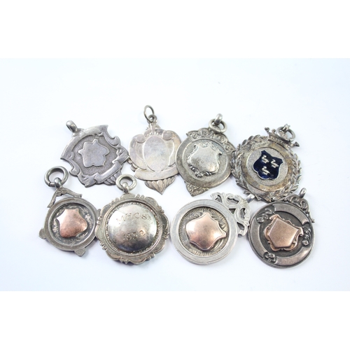 361 - 8 x Antique / Vintage Hallmarked .925 Sterling Silver Fobs / Medallions (61g)