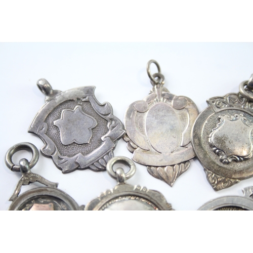 361 - 8 x Antique / Vintage Hallmarked .925 Sterling Silver Fobs / Medallions (61g)