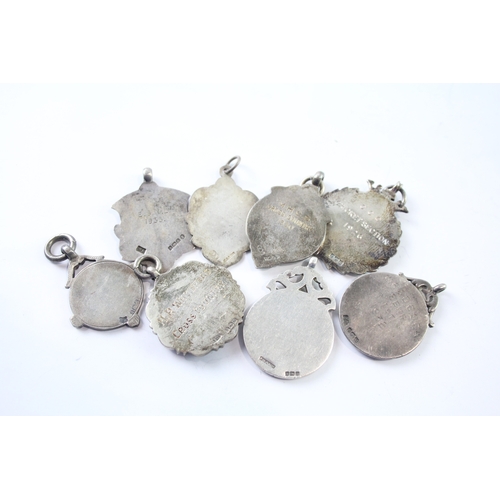 361 - 8 x Antique / Vintage Hallmarked .925 Sterling Silver Fobs / Medallions (61g)