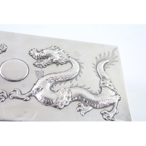 366 - Antique .950 Chinese Export Silver Dragon Detailed Cigarette Box (373g)