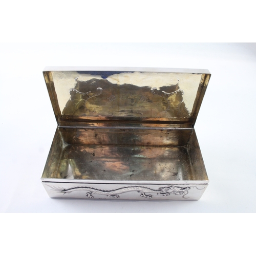 366 - Antique .950 Chinese Export Silver Dragon Detailed Cigarette Box (373g)