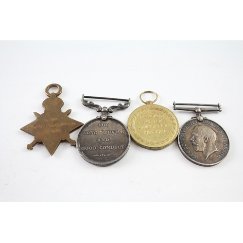 373 - WW1 1914-15 Star Trio Long Service Medal Group T-419 AMT S.Sgt Wooff AOC-RAOC x4