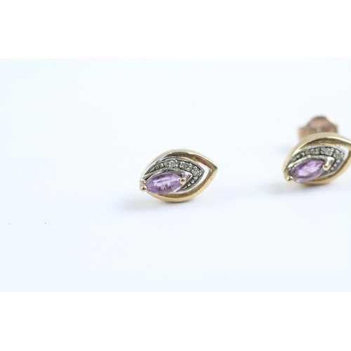 42 - 9ct gold amethyst & diamond stud earrings (1.5g)