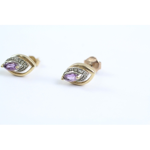 42 - 9ct gold amethyst & diamond stud earrings (1.5g)