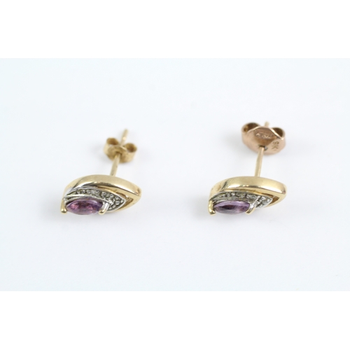 42 - 9ct gold amethyst & diamond stud earrings (1.5g)