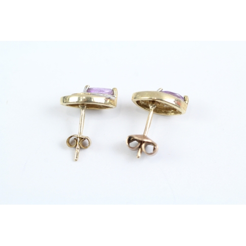 42 - 9ct gold amethyst & diamond stud earrings (1.5g)