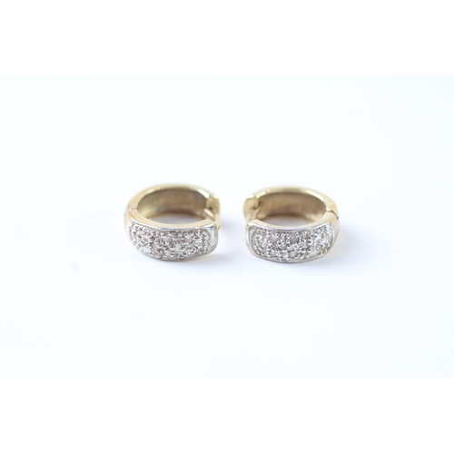 43 - 9ct gold parve set diamond hoop earrings (1.7g)