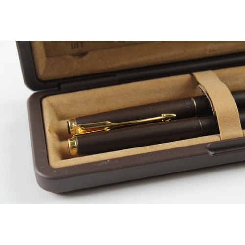 448 - Vintage Parker 50 Falcon Brown Fountain Pen w/ Gold Plate Nib WRITING Boxed