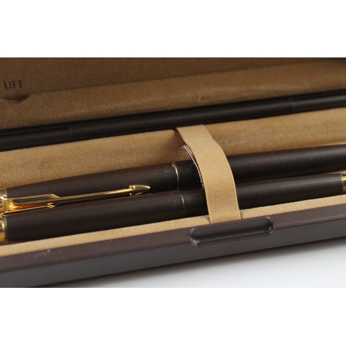 448 - Vintage Parker 50 Falcon Brown Fountain Pen w/ Gold Plate Nib WRITING Boxed