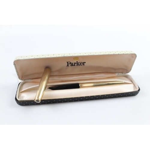 449 - Vintage Parker 61 Gold Plated Fountain Pen 14ct Gold Nib WRITING Boxed