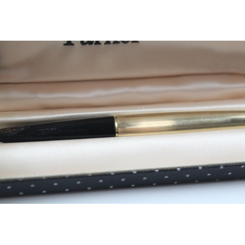 449 - Vintage Parker 61 Gold Plated Fountain Pen 14ct Gold Nib WRITING Boxed