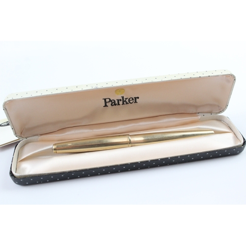 449 - Vintage Parker 61 Gold Plated Fountain Pen 14ct Gold Nib WRITING Boxed