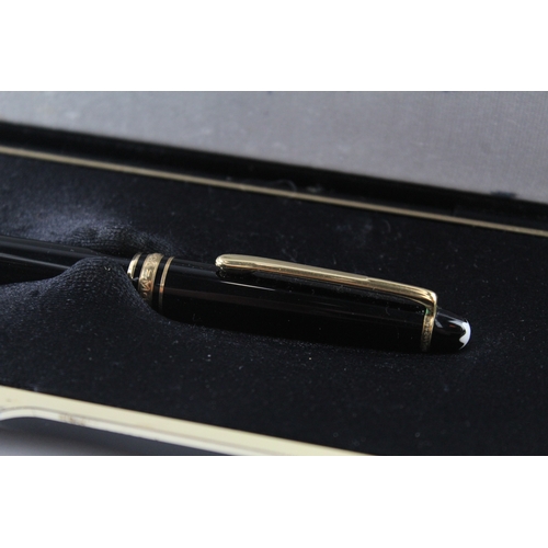 453 - Montblanc Meisterstuck Black Fountain Pen w/ 14ct Gold Nib WRITING Original Box