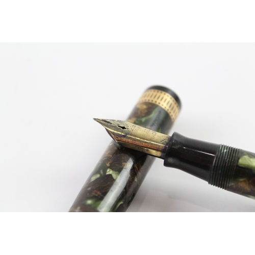 454 - Vintage Waterman Ideal Green Marble Fountain Pen w/ 14ct Gold Nib WRITING