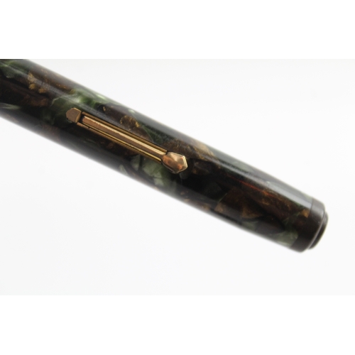 454 - Vintage Waterman Ideal Green Marble Fountain Pen w/ 14ct Gold Nib WRITING