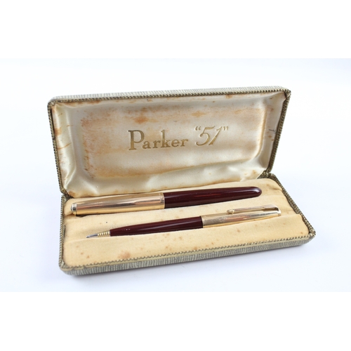 455 - Vintage Parker 51 Burgundy Fountain Pen 14ct Gold Nib WRITING Boxed