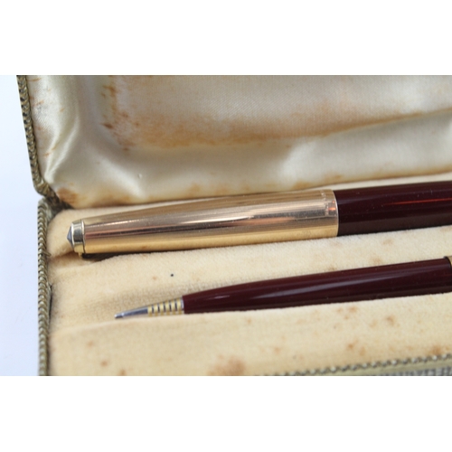 455 - Vintage Parker 51 Burgundy Fountain Pen 14ct Gold Nib WRITING Boxed