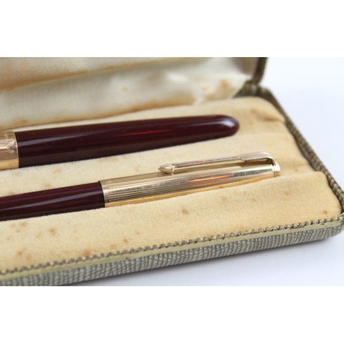 455 - Vintage Parker 51 Burgundy Fountain Pen 14ct Gold Nib WRITING Boxed