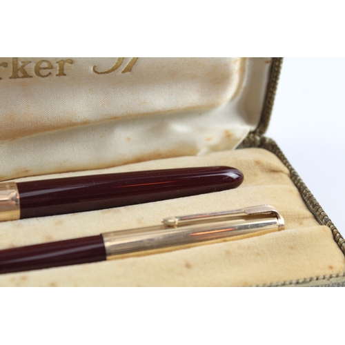 455 - Vintage Parker 51 Burgundy Fountain Pen 14ct Gold Nib WRITING Boxed