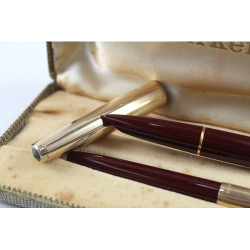 455 - Vintage Parker 51 Burgundy Fountain Pen 14ct Gold Nib WRITING Boxed