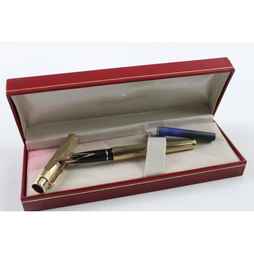 457 - Vintage Sheaffer Targa Gold Plated Fountain Pen w/ 14ct Gold Nib WRITING